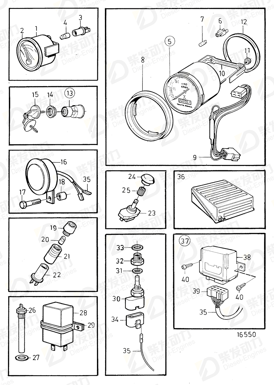 volvo penta Tachometer kit 876750 Drawing